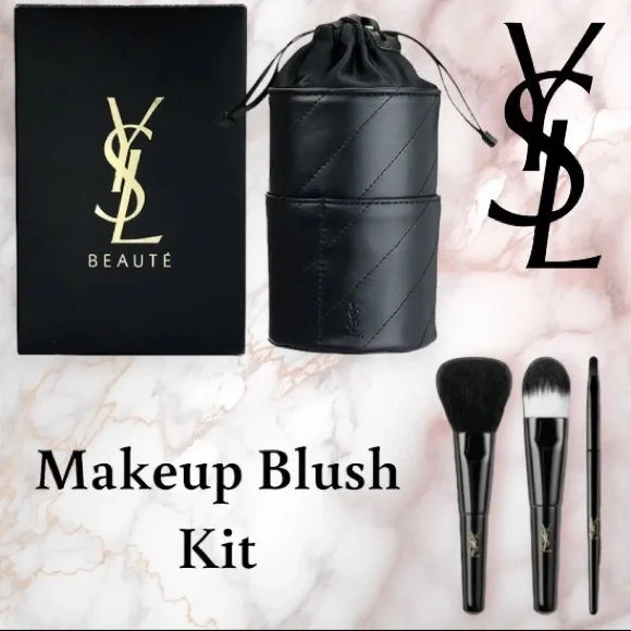 YSL Yves Saint Laurent Cosmetic Beaute Makeup Brush Kit Holder & Set of 3